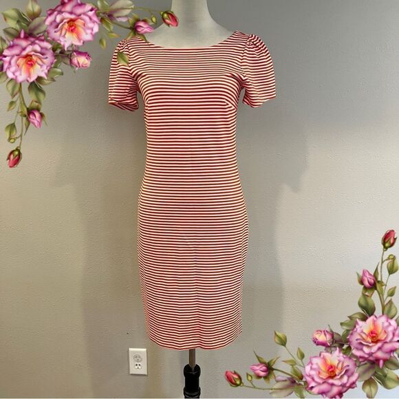 Ann Taylor Striped Red and White short sleeve mini casual Dress - Picture 1 of 13